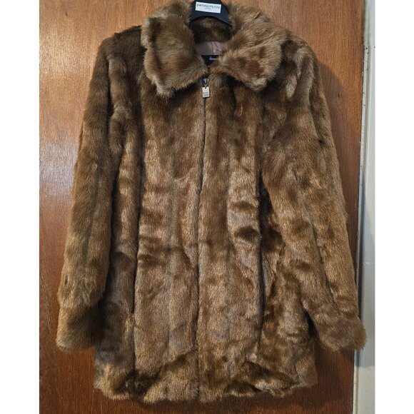 NWT Vintage Dennis Basso XS Chestnut Mink Faux Fur Zippered Coat Soft Shiny - Picture 1 of 13